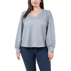 Fever Womens Plus Size XXL Gray/Black V Neck Long Sleeve Sweater NWT
